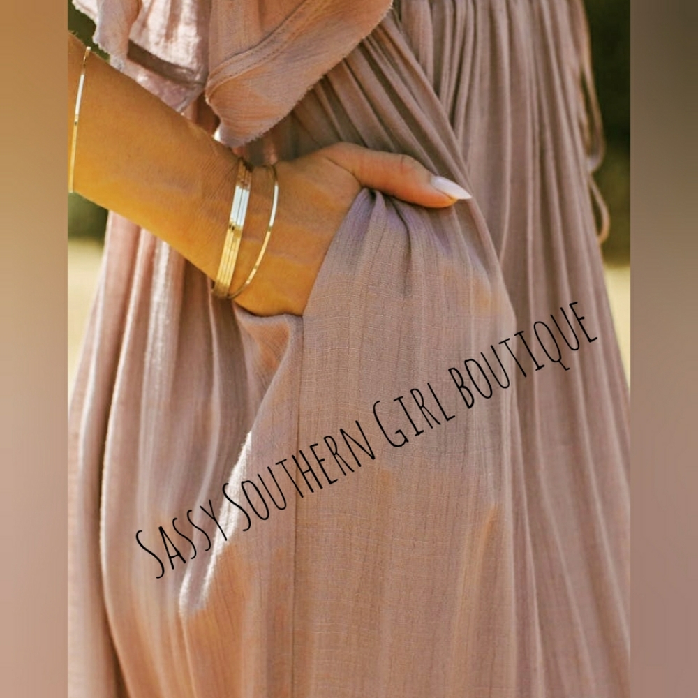 🆕⭐ Boho Blush Mauve pink flowy button down maxi dress - Picture 6 of 14